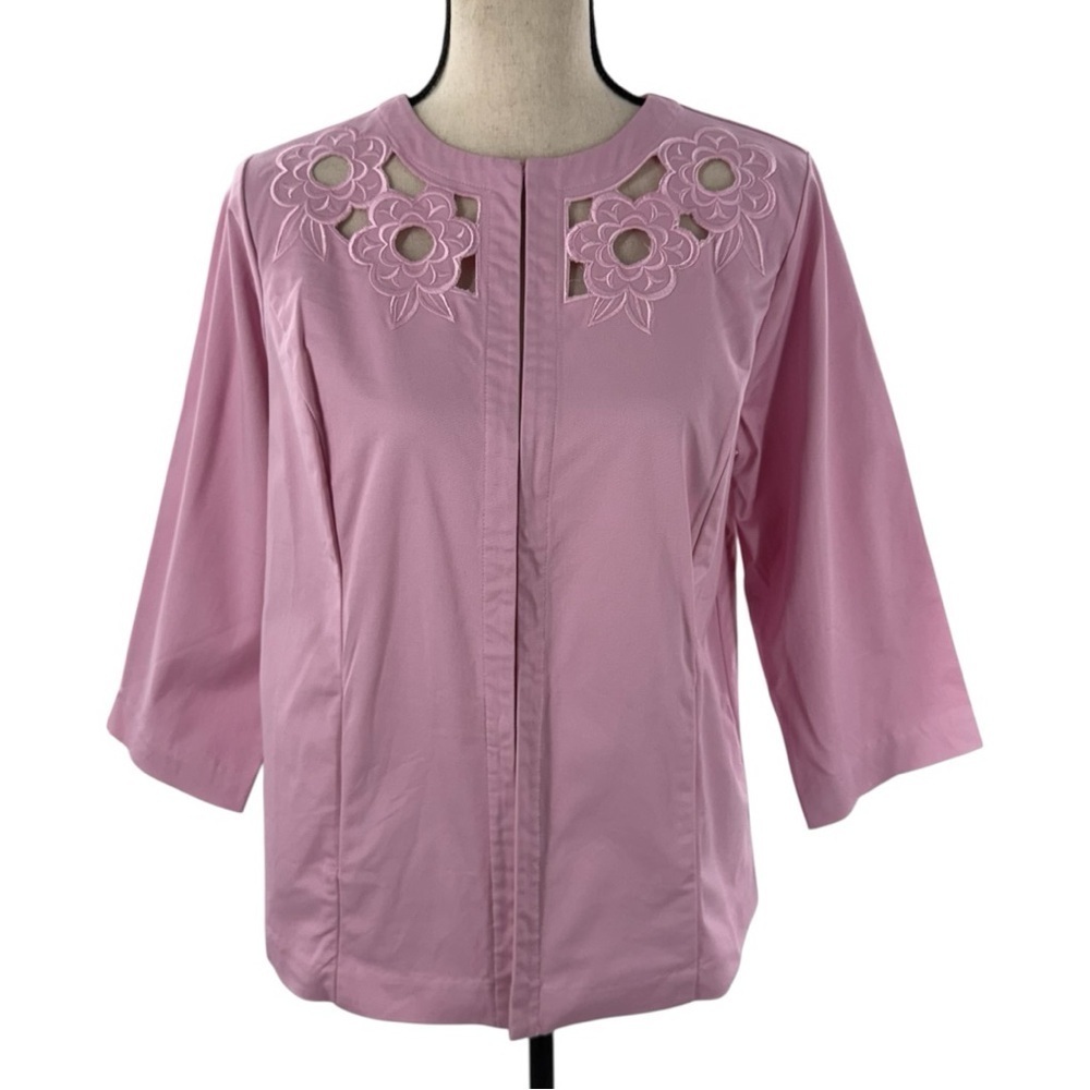Bob Mackie Wearable Art Pink Floral Cutout Blouse Women’s Size Small